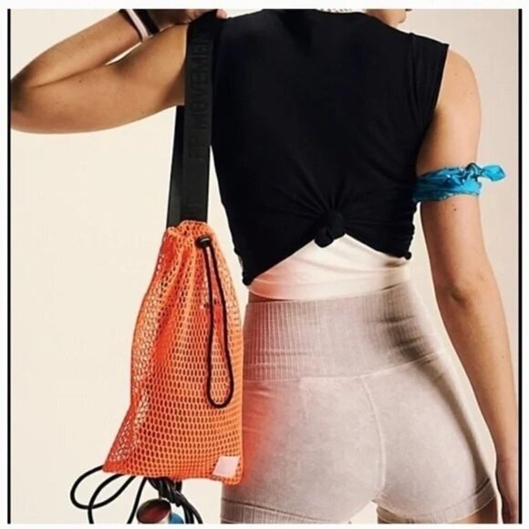 Free People Handbags - Free People FP Movement Mini Mesh Sling Bag Neon Orange NEW Double Bag